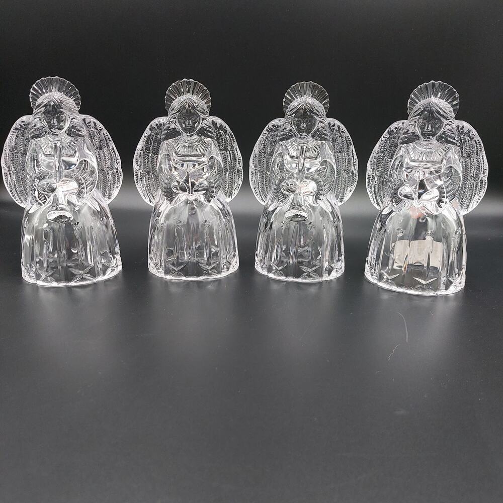 Mikasa Holiday Classics Crystal Angel Set (4) Figurine Candle Holder Collectible